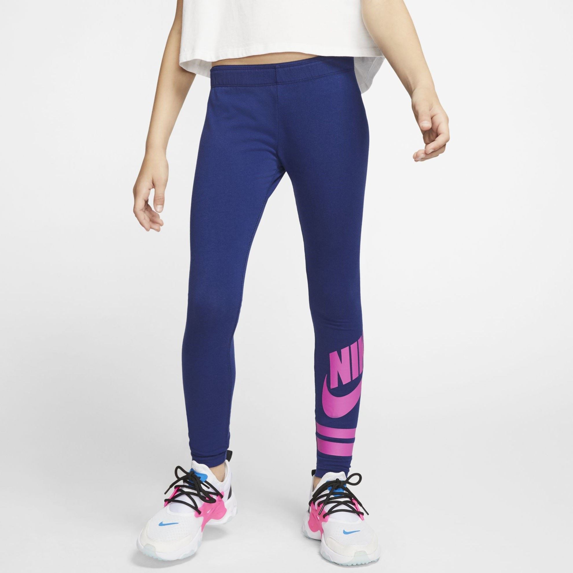 blue and pink nike leggings