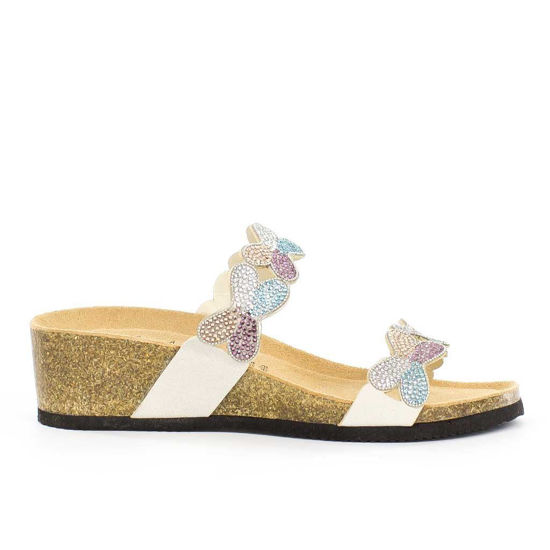 Immagine di BACHATA- Ciabatta doppia fascia con strass e sottopiede in VERA PELLE