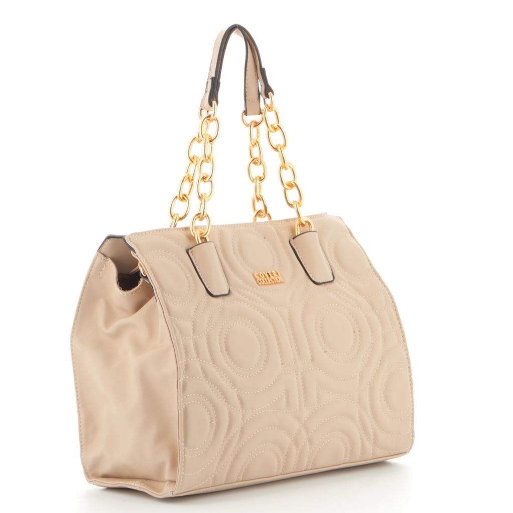 Borsa Tote Donna Coveri Collection – Pelle Sintetica Nera Con Ricami Logo, Accessori Oro, Doppio Manico E Tracolla Regolabile, 30x12x25 Cm, Interno Organizzato Con Zip E Tasche