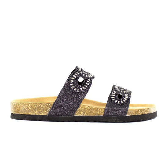 Immagine di BACHATA- Ciabatta doppia fascia con glitter e strass e sottopiede in VERA PELLE
