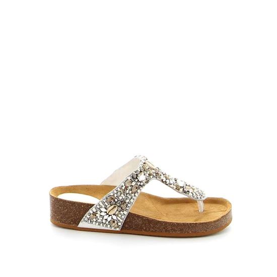 Immagine di CAFFÈ ITALIANO- Ciabatta platform infradito in VERA PELLE con pietre e strass, MADE IN ITALY