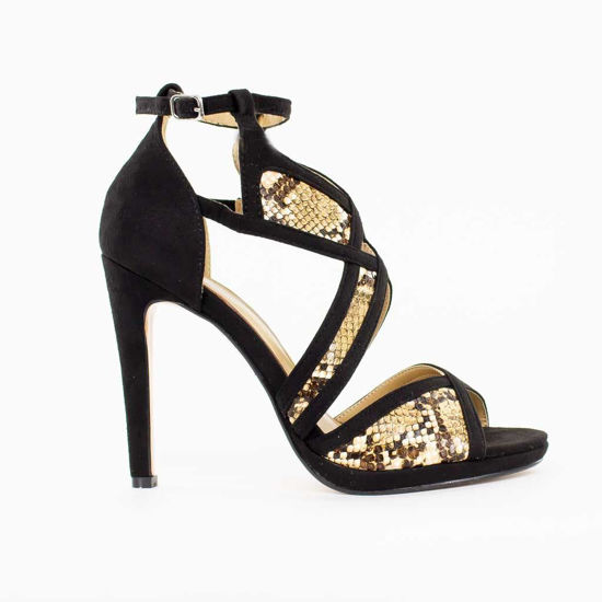 Immagine di MISS GLOBO - Sandalo bicolor con inserti pitonati e sottopiede in VERA PELLE, tacco 11,5cm