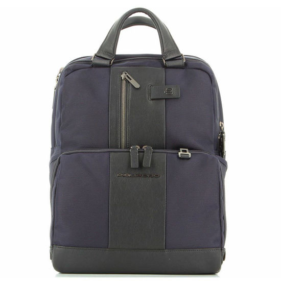 Immagine di PIQUADRO - Zaino porta computer 15,6'' in tessuto impermeabile e inserti in VERA PELLE, con tasche laterali porta bottiglia e ombrello