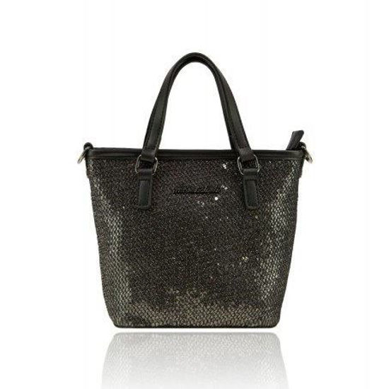 Immagine di Borsa due manici con trama intrecciata e paillettes e tracolla rimovibile