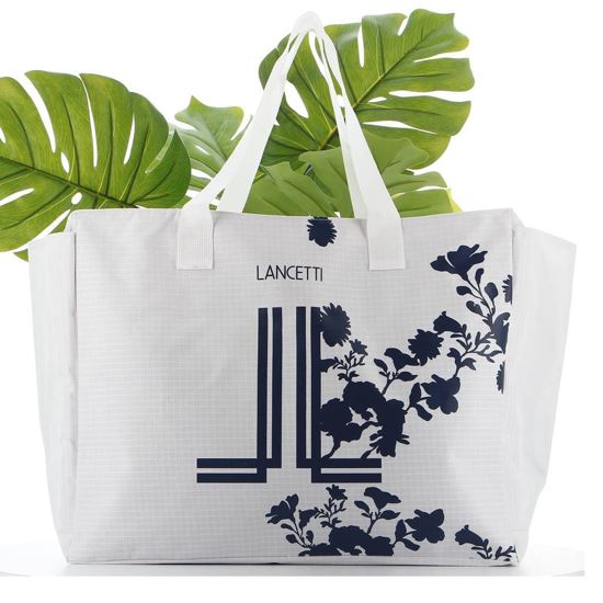 Immagine di LANCETTI - Borsa mare con stampa logo e fiori e tasca zip posteriore