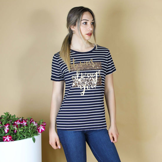 Immagine di BACHATA - TSHIRT MANICA CORTA RIGHE E STAMPA