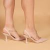 Immagine di MISS GLOBO - Décolleté beige con sottopiede in VERA PELLE e cinturino diagonale con catenina oro, tacco 7,5CM