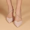Immagine di MISS GLOBO - Décolleté beige con sottopiede in VERA PELLE e cinturino diagonale con catenina oro, tacco 7,5CM