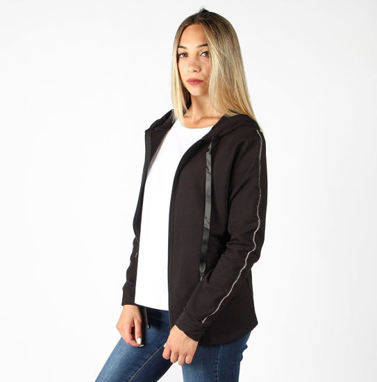Immagine di MY JEWELS - FELPA NERA FULL ZIP CON CAPPUCCIO E STRASS