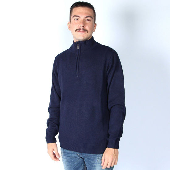 Immagine di BREZZA DI MARE - MAGLIA BLU MANICA LUNGA 1/2 ZIP CON TOPPE