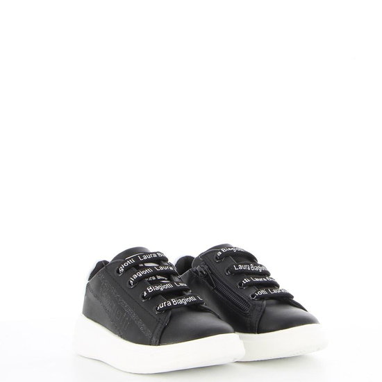 Immagine di LAURA BIAGIOTTI - Sneakers nera con sottopiede in VERA PELLE, zip laterale e lacci con scritte