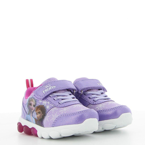 Immagine di FROZEN - Sneakers lilla con strappo e luci, stampa personaggi plastificata laterale