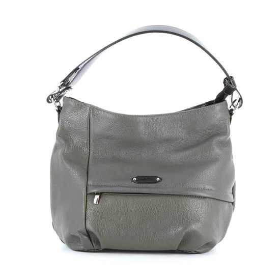 Immagine di DIVAS - Borsa a sacca grigia in VERA PELLE con tasca frontale zip, MADE IN ITALY