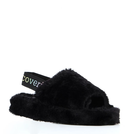 Immagine di YOU YOUNG COVERI - Pantofole nere in peluche aperte in punta con elastico sul retro