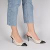 Immagine di MISS GLOBO - Décolleté beige slingback con inserto elasticizzato, sottopiede in VERA PELLE e punta a contrasto, tacco 8CM