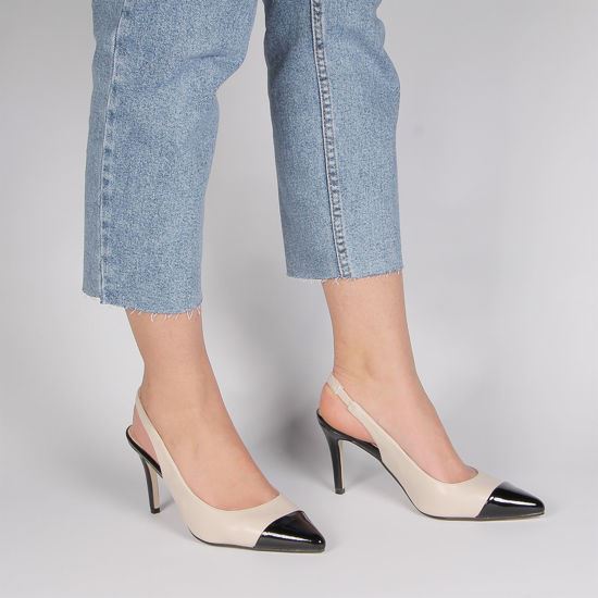 Immagine di MISS GLOBO - Décolleté beige slingback con inserto elasticizzato, sottopiede in VERA PELLE e punta a contrasto, tacco 8CM