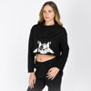 Immagine di MY JEWELS - DONNA FELPA NERA CORTA CON CAPPUCCIO E STAMPA BULLDOG