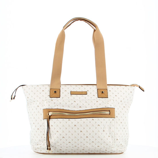 Immagine di CORTINA POLO STYLE - Borsa shopping beige loggata con zip frontale orizzontale