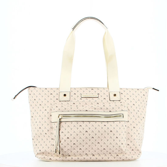 Immagine di CORTINA POLO STYLE - Borsa shopping taupe loggata con zip frontale orizzontale
