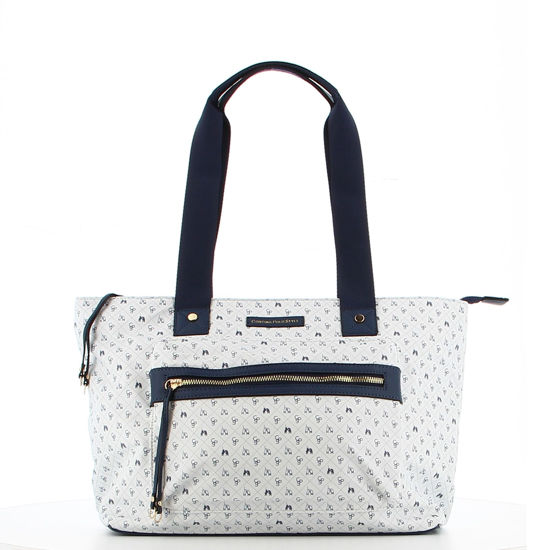Immagine di CORTINA POLO STYLE - Borsa shopping bianca loggata con zip frontale orizzontale