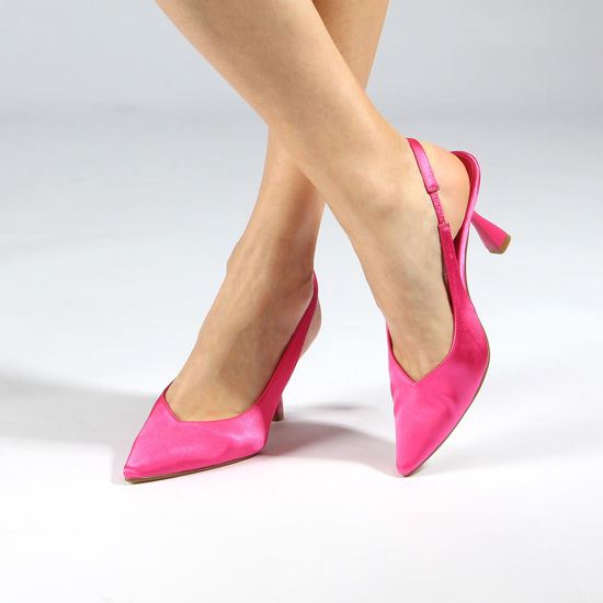 Immagine di MISS GLOBO - Décolleté slingback raso fuxia, tacco 8CM