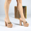 Immagine di MISS GLOBO - Sabot mules camel con catena, tacco 13cm e soletta VERA PELLE