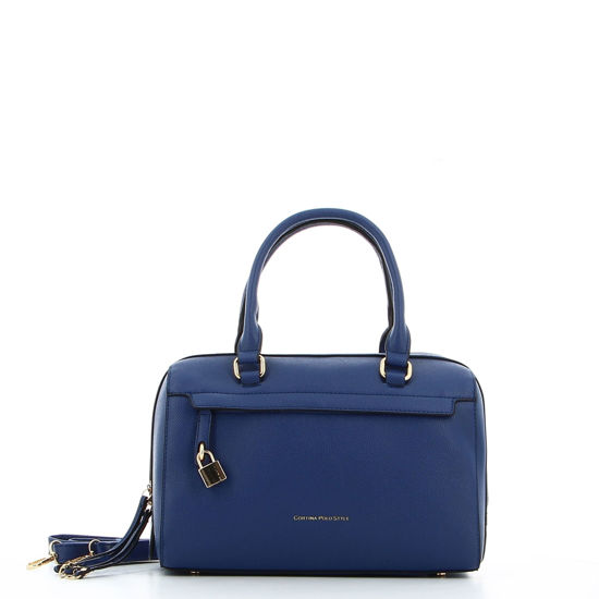Immagine di CORTINA POLO STYLE - Bauletto blu due manici con tasca frontale con patta e dettaglio lucchetto, tracolla removibile