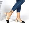 Immagine di TATOO - Décolleté beige slingback con punta nera e cinturino frontale con strappo e dettaglio perla, tacco 4,5CM