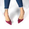Immagine di MISS GLOBO - Décolleté fucsia con sottopiede in VERA PELLE, applicazione in strass frontale e cinturino con inserto elasticizzato, tacco 8,5CM