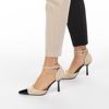 Immagine di MISS GLOBO - Décolleté beige con punta nera PIANTA LARGA e soletta interna in Vera Pelle tacco 8,5cm