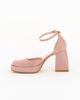 Immagine di MISS GLOBO - Décolleté platform rosa in raso con sottopiede in VERA PELLE e tacco quadrato 9CM, MADE IN ITALY