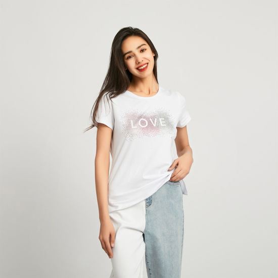 Immagine di BACHATA - TSHIRT BIANCA MANICA CORTA CON STRASS MULTICOLOR