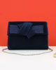 Immagine di ANNES NICOLE - Pochette blu notte in raso con fiocco glitterato sulla patta, MADE IN ITALY