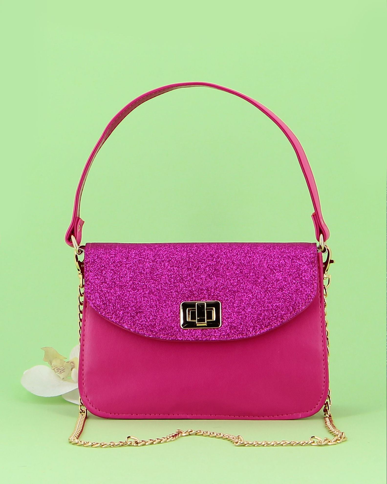 Pochette Da Sera Glitterata Donna Con Manico E Tracolla A Catena - Elegante Borsa A Busta Per Matrimoni E Feste, 20x13,5 Cm