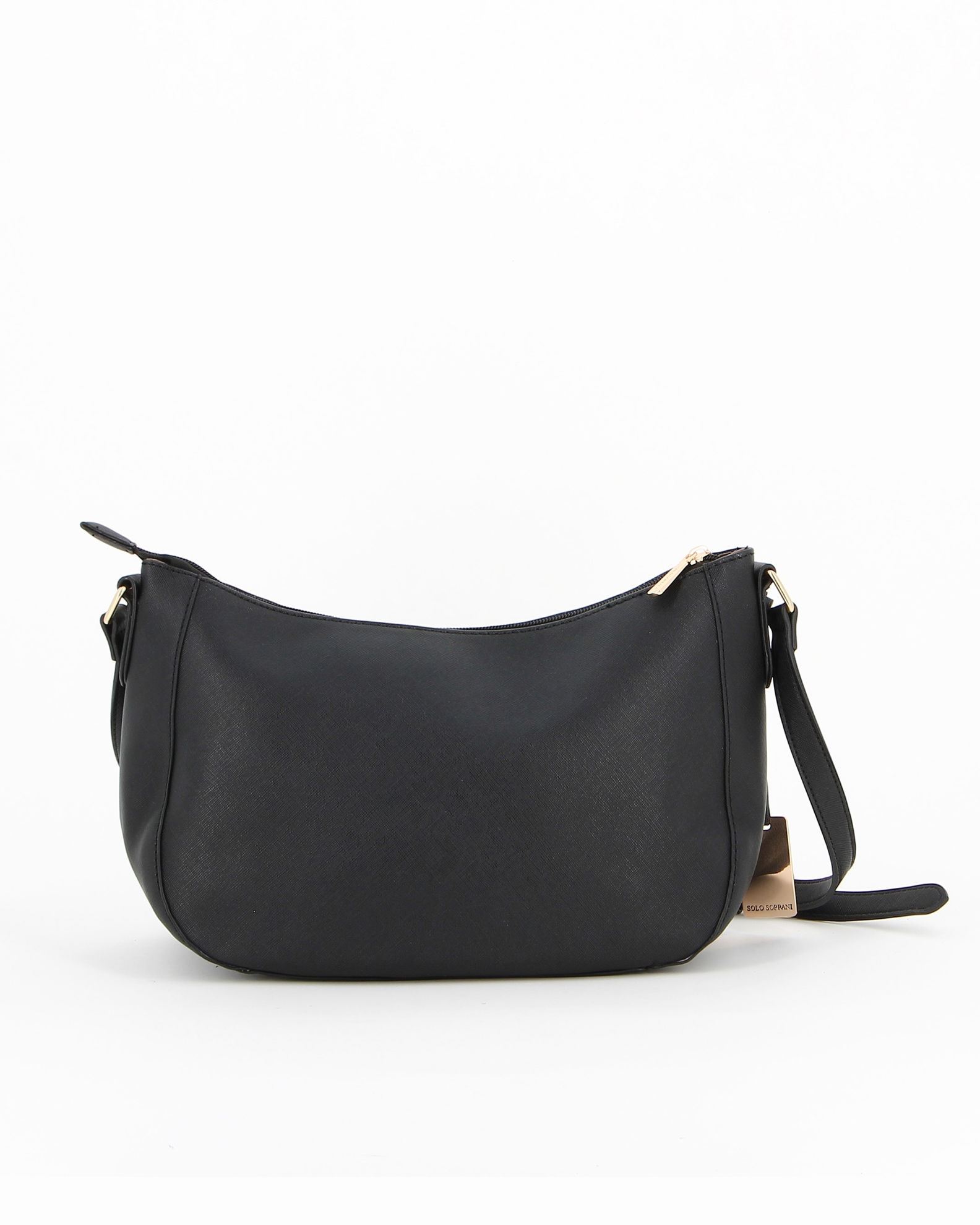 Borsa A Tracolla Donna Nera A Mezzaluna | Nylon Leggero Con Ciondolo Peluche | 27x21x7 Cm