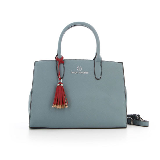 Immagine di SERGIO TACCHINI - BORSA A MANO CELESTE CON DOPPIO MANICO E TRACOLLA REMOVIBILE