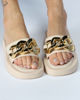Immagine di MISS GLOBO - CIABATTA BEIGE CON CATENA ORO SULLA FASCIA