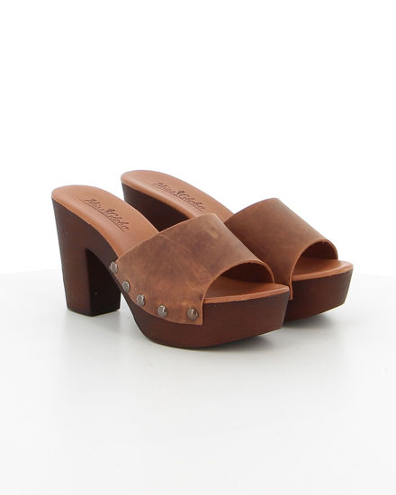 Immagine di MISS GLOBO- Sabot mules tabacco in VERA PELLE, tacco 9 cm