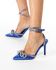 Immagine di MISS GLOBO - Décolleté slingback in raso blu con fiocco di strass tacco 8,5cm