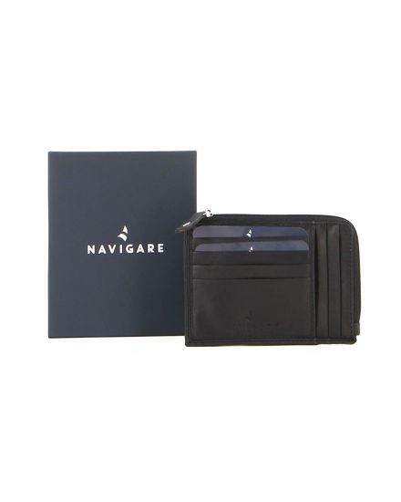 Immagine di Portacarte uomo nero  in VERA PELLE, con doppio scomparto porta carte di credito e tasca portaspicci  - Navigare