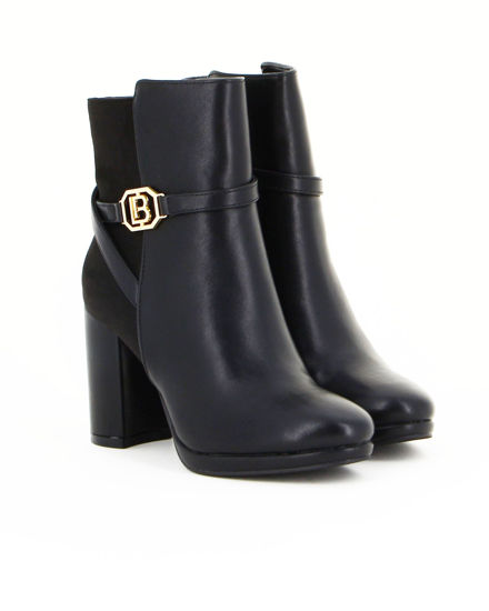 Immagine di LAURA BIAGIOTTI - Tronchetto nero a calza con dettagli oro e zip laterale, tacco 8cm