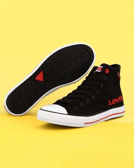 Immagine di LEVI'S - Sneakers alta in tessuto nera e bianca con dettagli rossi e lacci