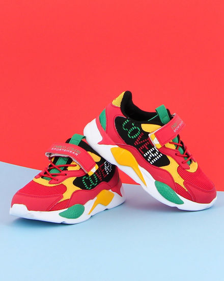 Immagine di ENRICO COVERI - Sneakers rossa e gialla con inserti colorati e strappo, numerata 30/35