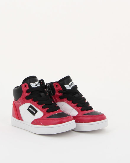 Immagine di GAS - Sneakers alta rossa e bianca con dettagli neri zip laterale e lacci, numerata 24/29