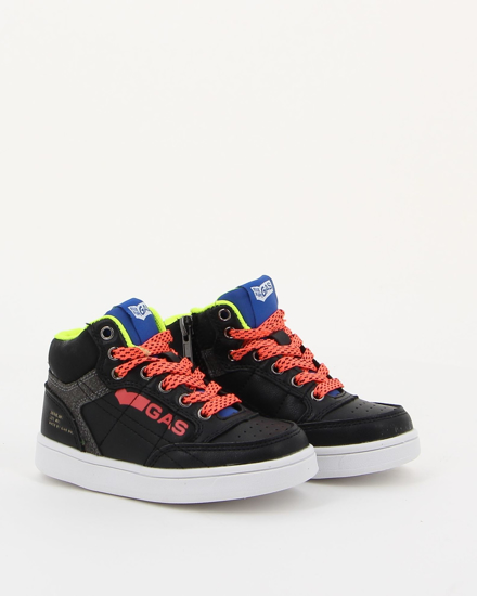 Immagine di GAS - Sneakers alta nera e arancione con inserti colorati zip laterale e lacci, numerata 24/29