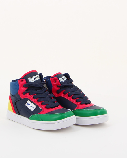 Immagine di GAS - Sneakers alta blu e rossa con inserti colorati zip laterale e lacci, numerata 30/35