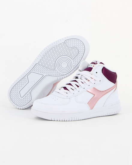 Immagine di DIADORA RAPTOR MID METALLIC SATIN WN - Sneakers alta bianca e rosa con dettagli viola