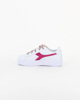 Immagine di DIADORA GAME STEP P METALLIC CRAQUELE PS - Sneakers da bambina bianca e rosa con suola alta e logo fucsia, numerata 28/35