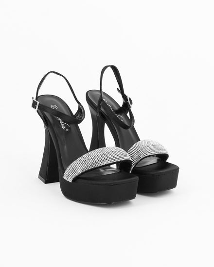 Immagine di CIAODEA - Sandalo nero con strass sulla fascia frontale e cinturino alla caviglia, tacco 12,5cm