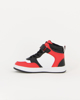 Immagine di CANGURO - Sneakers da bambino alta bianca e nera con dettagli rossi e strappo, numerata 30/35